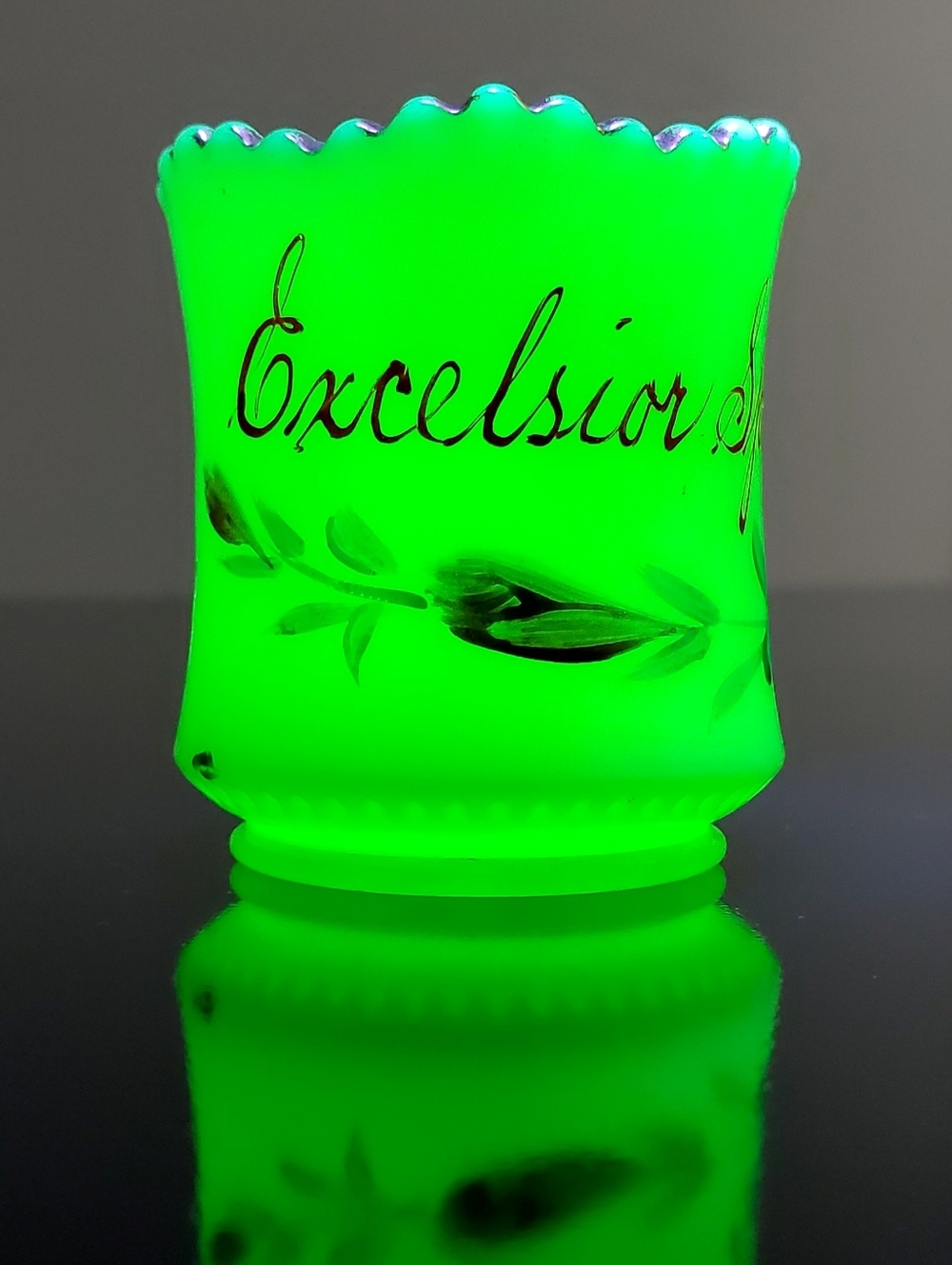 Custard Uranium Glass EXCELSIOR SPRINGS Missouri Souvenir Toothpick Holder